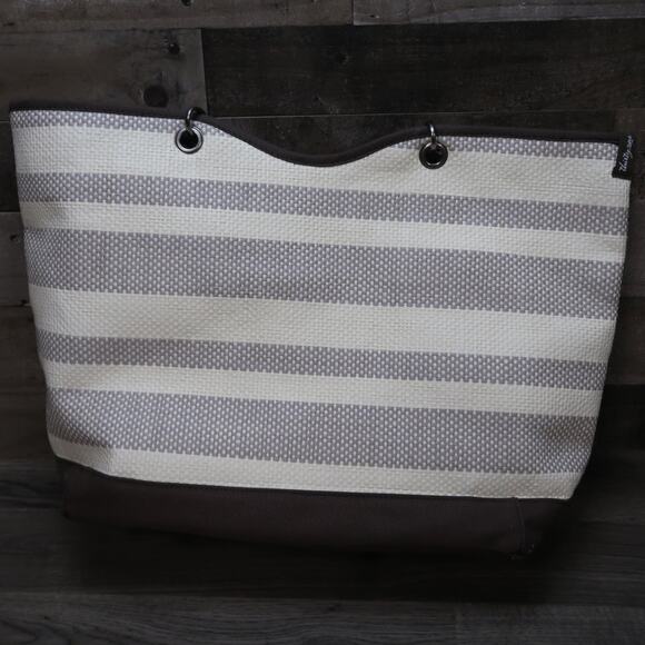 Thirty One Woven Straw Paper Tote Bag Striped - Picture 2 of 7